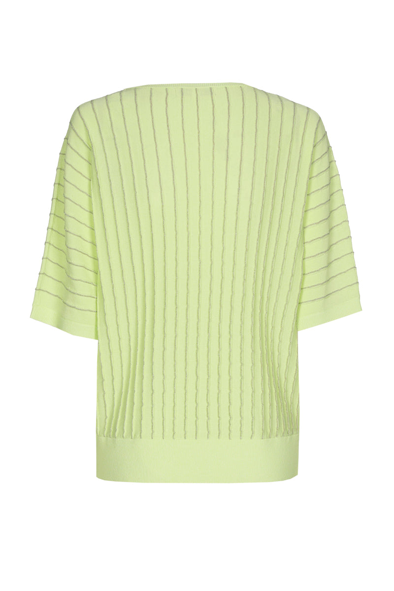EN EXCLUSIVITÉ DANS NOS CONCEPT STORES: Pull couleur citron vert à col bateau et rayures verticales