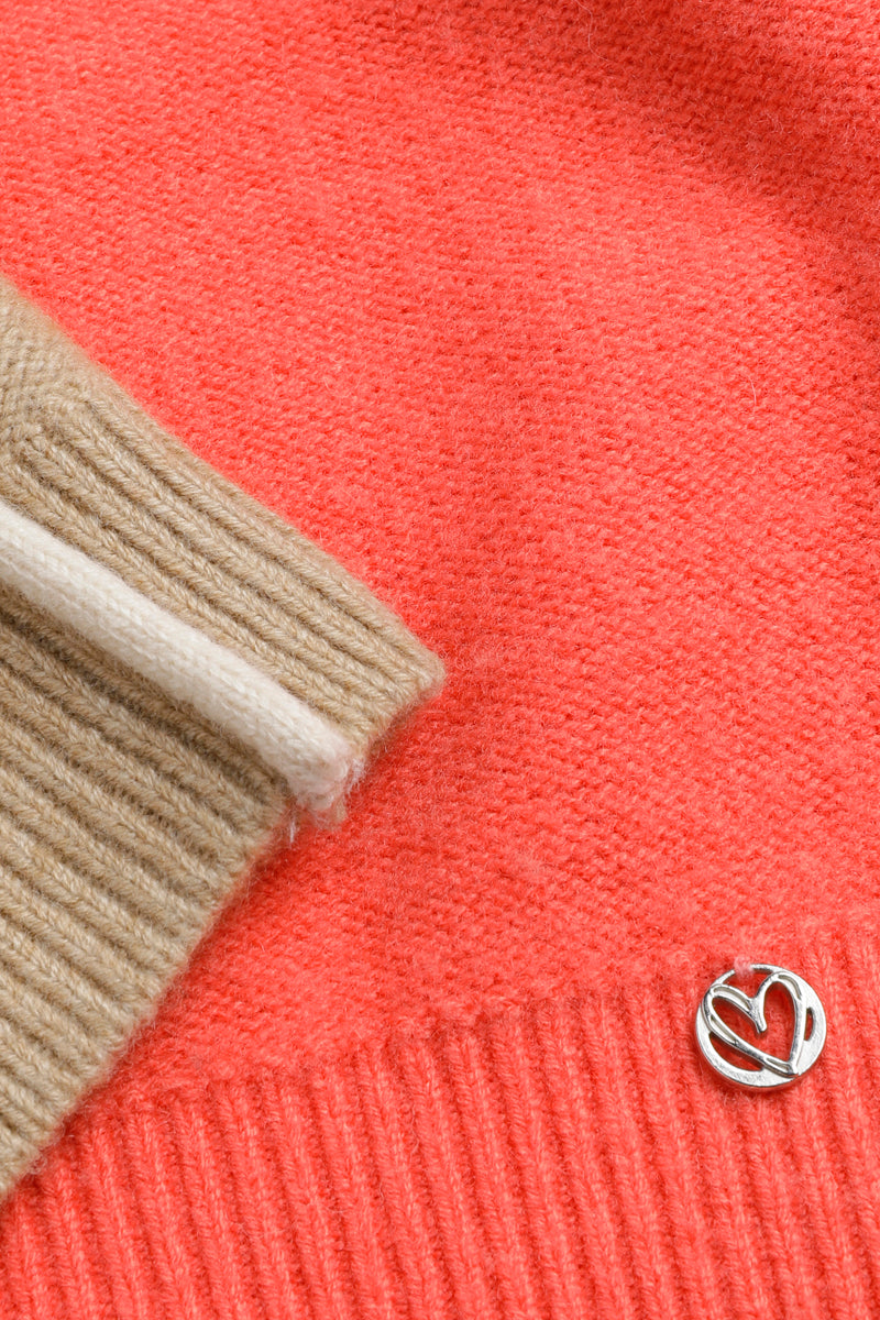 Pull bicolour with vertical stripe in camel and coral