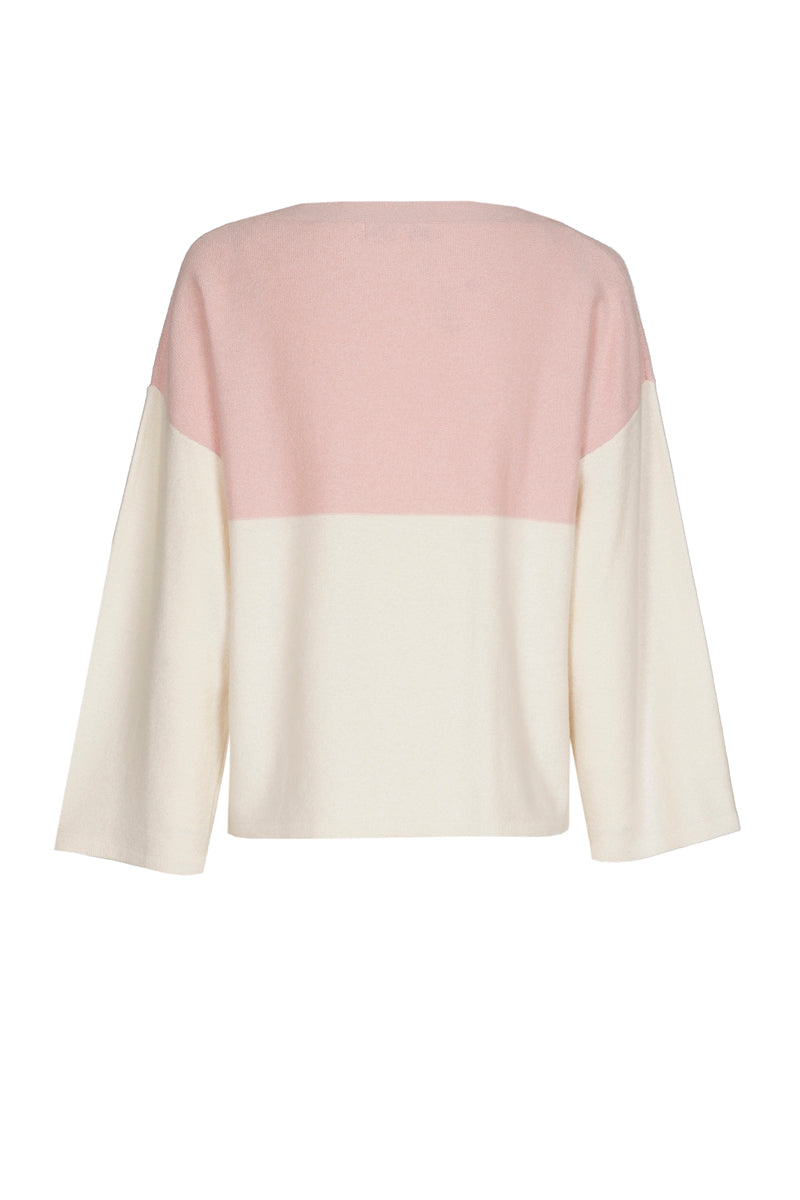 Sweater with horizontal stripe in ecru and pink