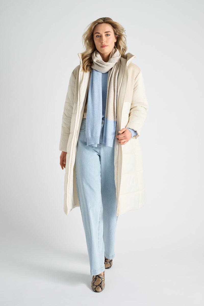 Lange parka ecru met kap