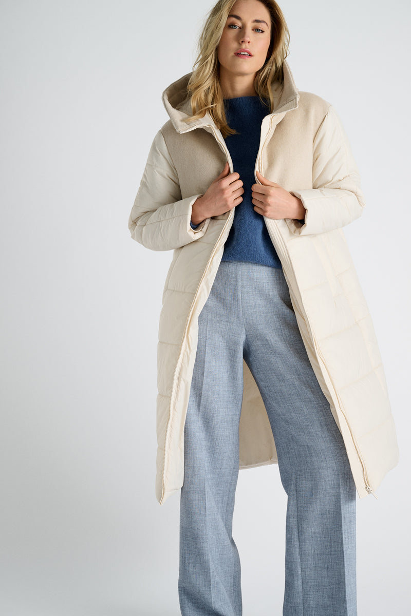 Lange parka ecru met kap