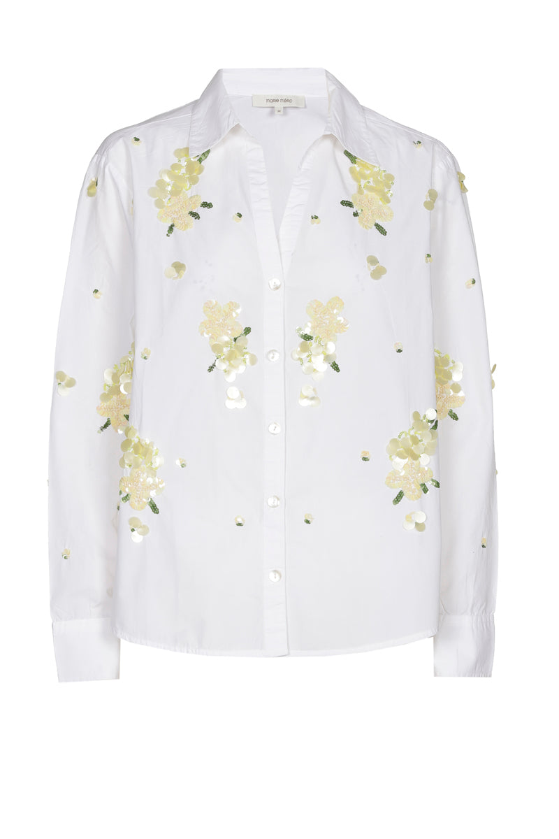 Witte bloes met gele pailletten