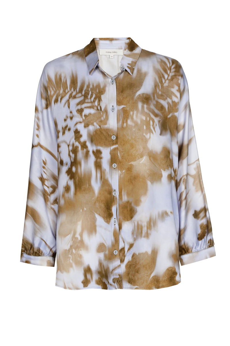 Chemisier en viscose à imprimé bleu et taupe