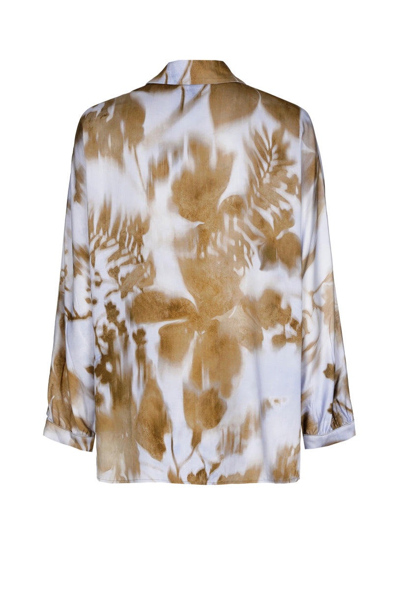 Chemisier en viscose à imprimé bleu et taupe