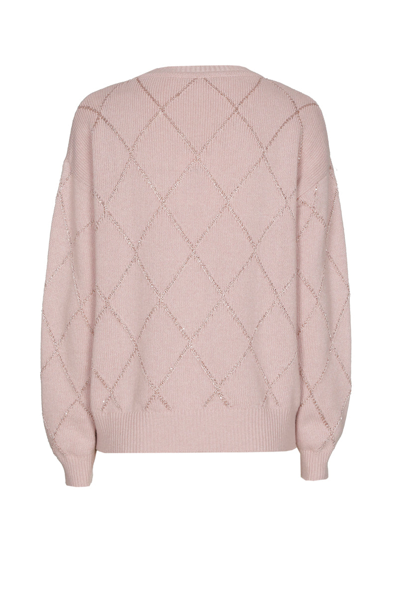 Pull rose avec motif à carreaux