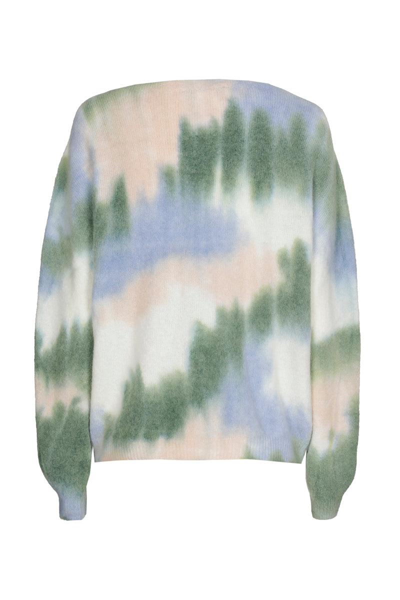 Pull ronde hals in groen en blauw kleurenpalet
