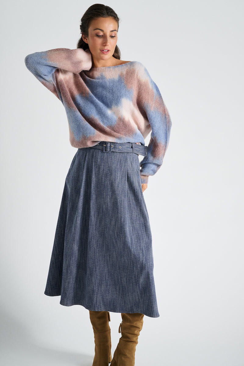 Pull met ronde hals in bruine en blauwe tinten