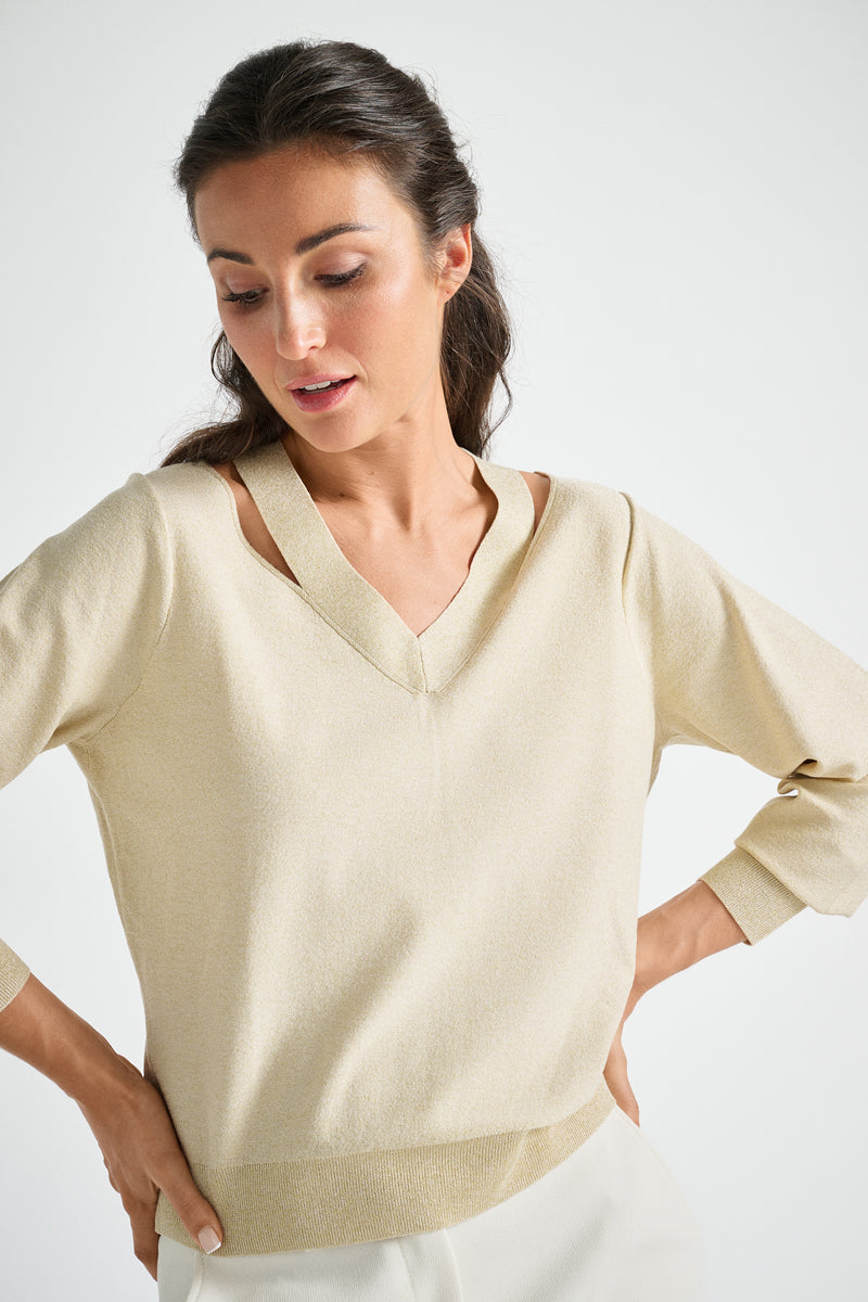 Ecru pull met V-hals