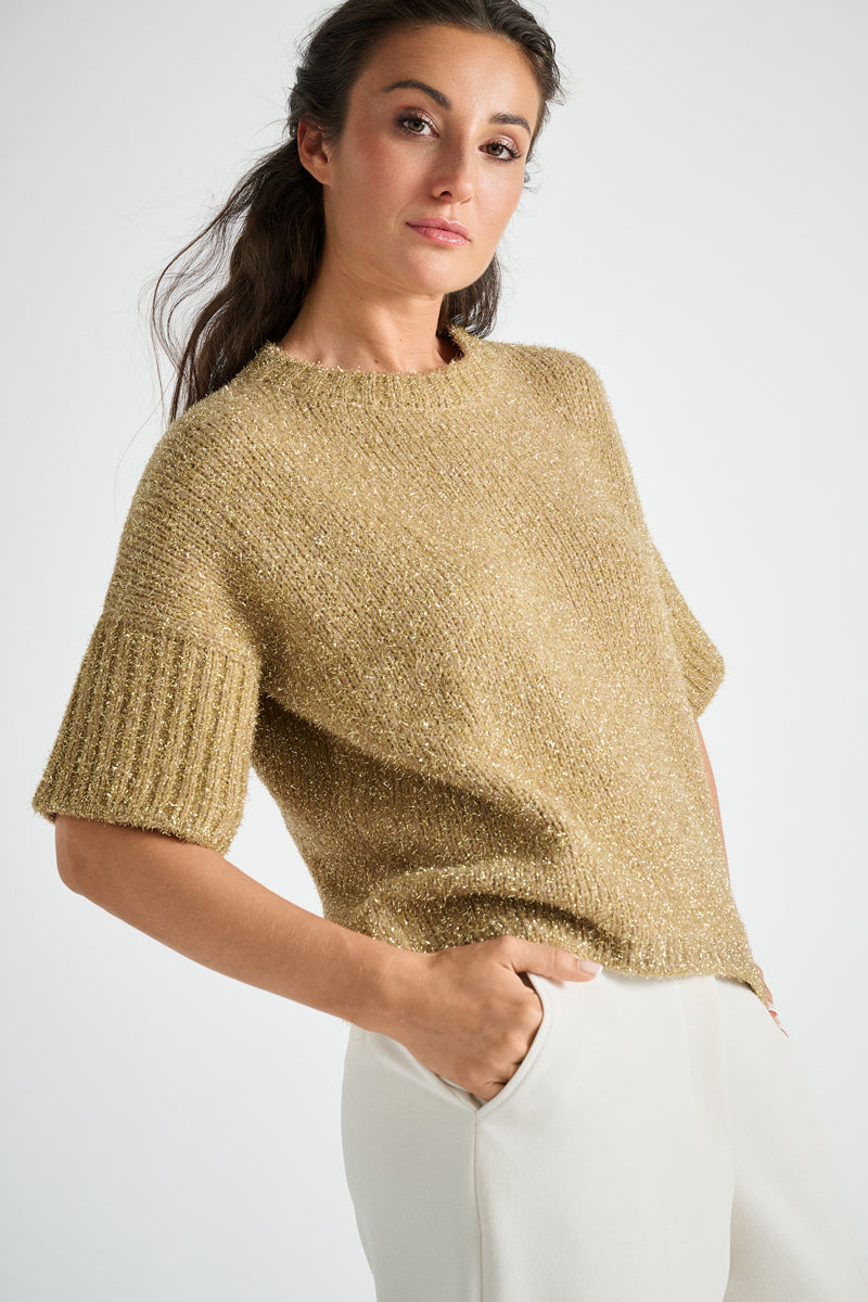 Pull marron à manches courtes