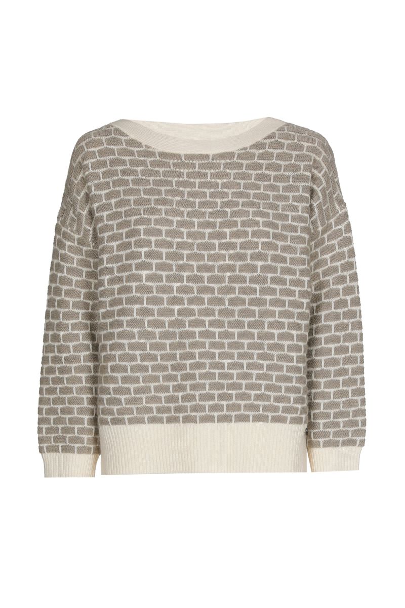 Pull écru avec motif de structure marron