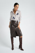Dark brown leather-look skirt with crocodile pattern