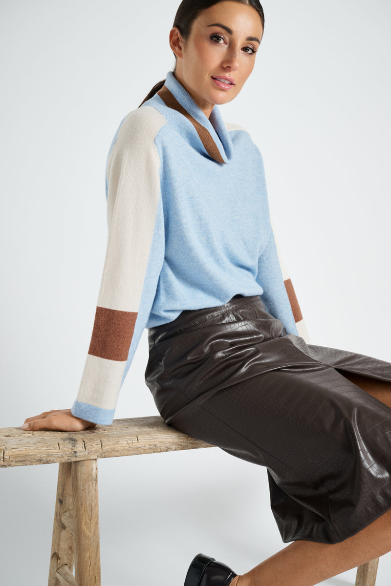 Dark brown leather-look skirt with crocodile pattern