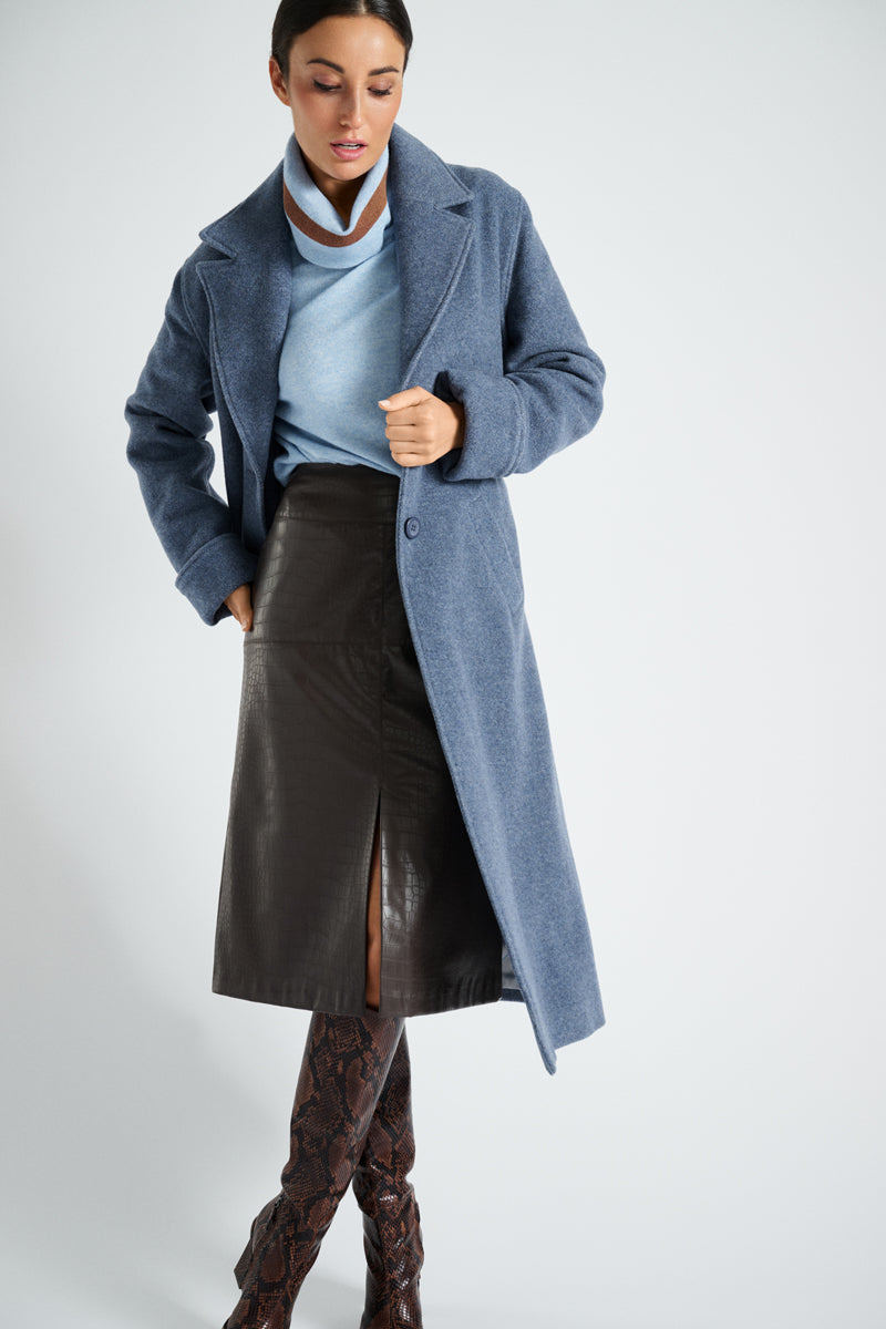 Dark brown leather-look skirt with crocodile pattern
