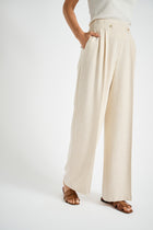 Pantalon large beige avec taille haute