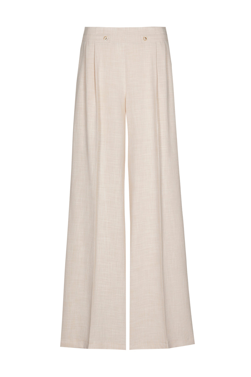 Pantalon large beige avec taille haute