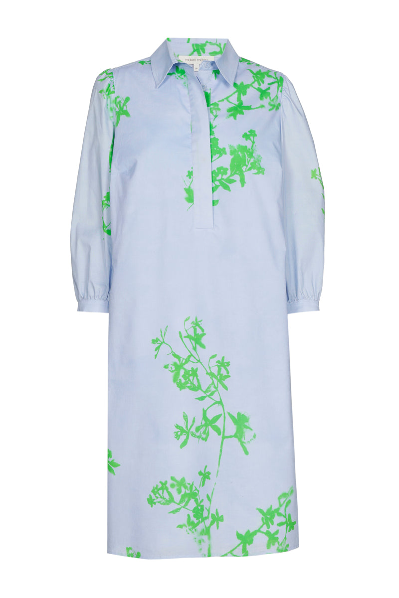 Robe bleu ciel à fleurs vertes