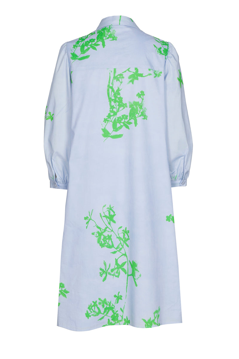 Robe bleu ciel à fleurs vertes