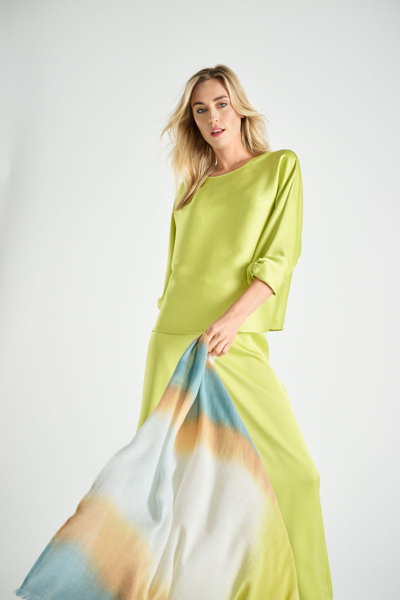 Lime green blouse in satin look