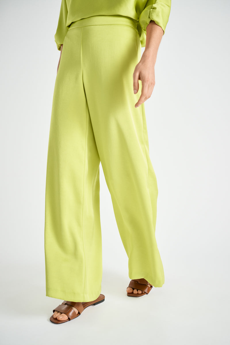 Pantalon large vert citron aspect satiné