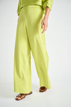 Pantalon large vert citron aspect satiné