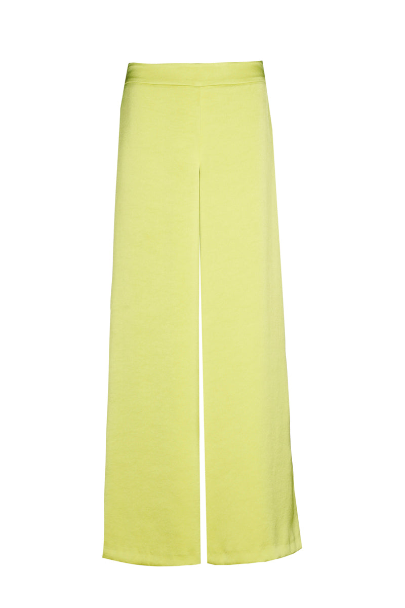 Pantalon large vert citron aspect satiné
