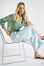 Chemise verte fleurie en coton