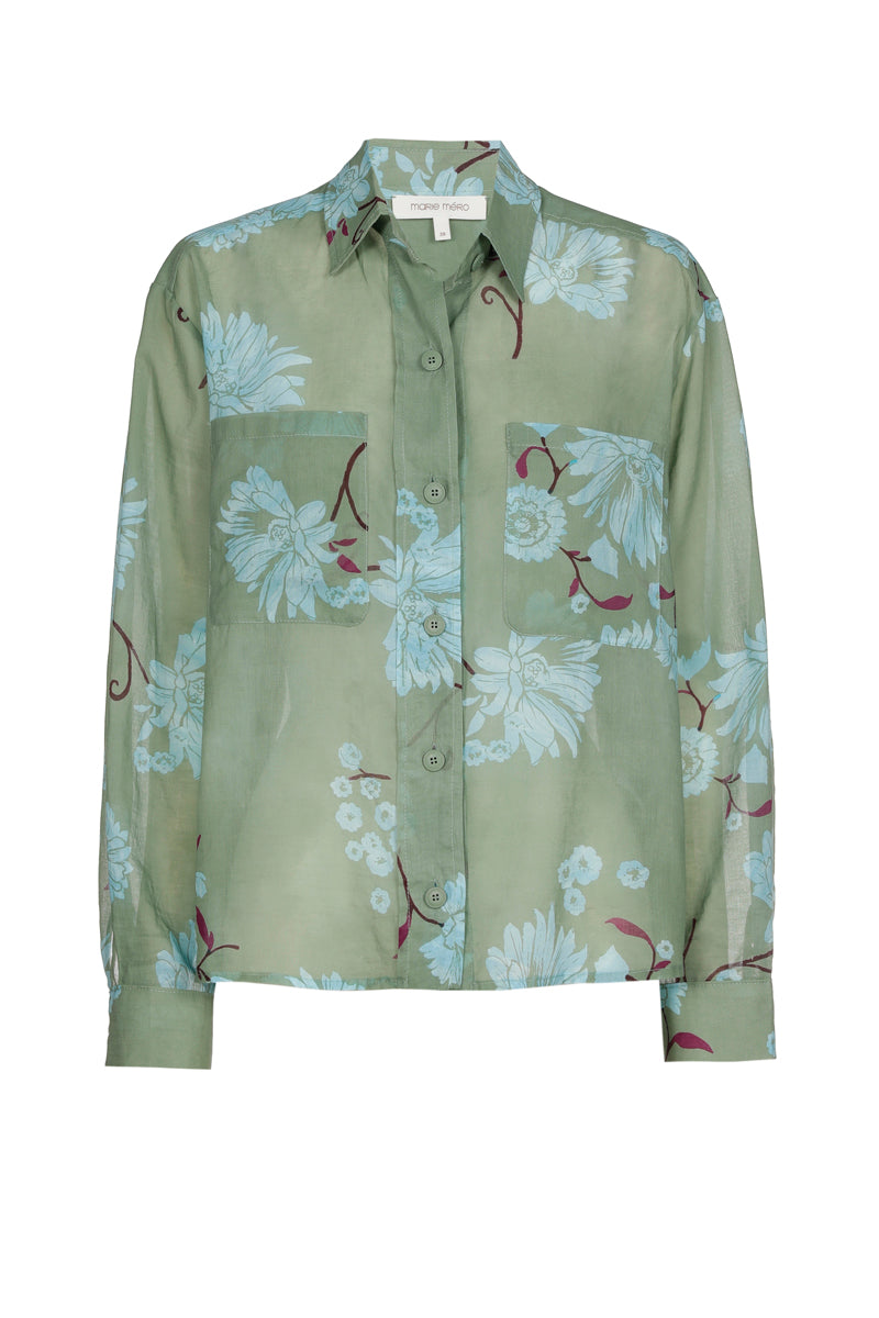 Chemise verte fleurie en coton