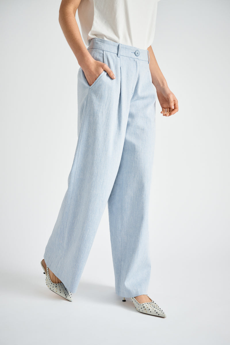 Wide suit pants blue light denim