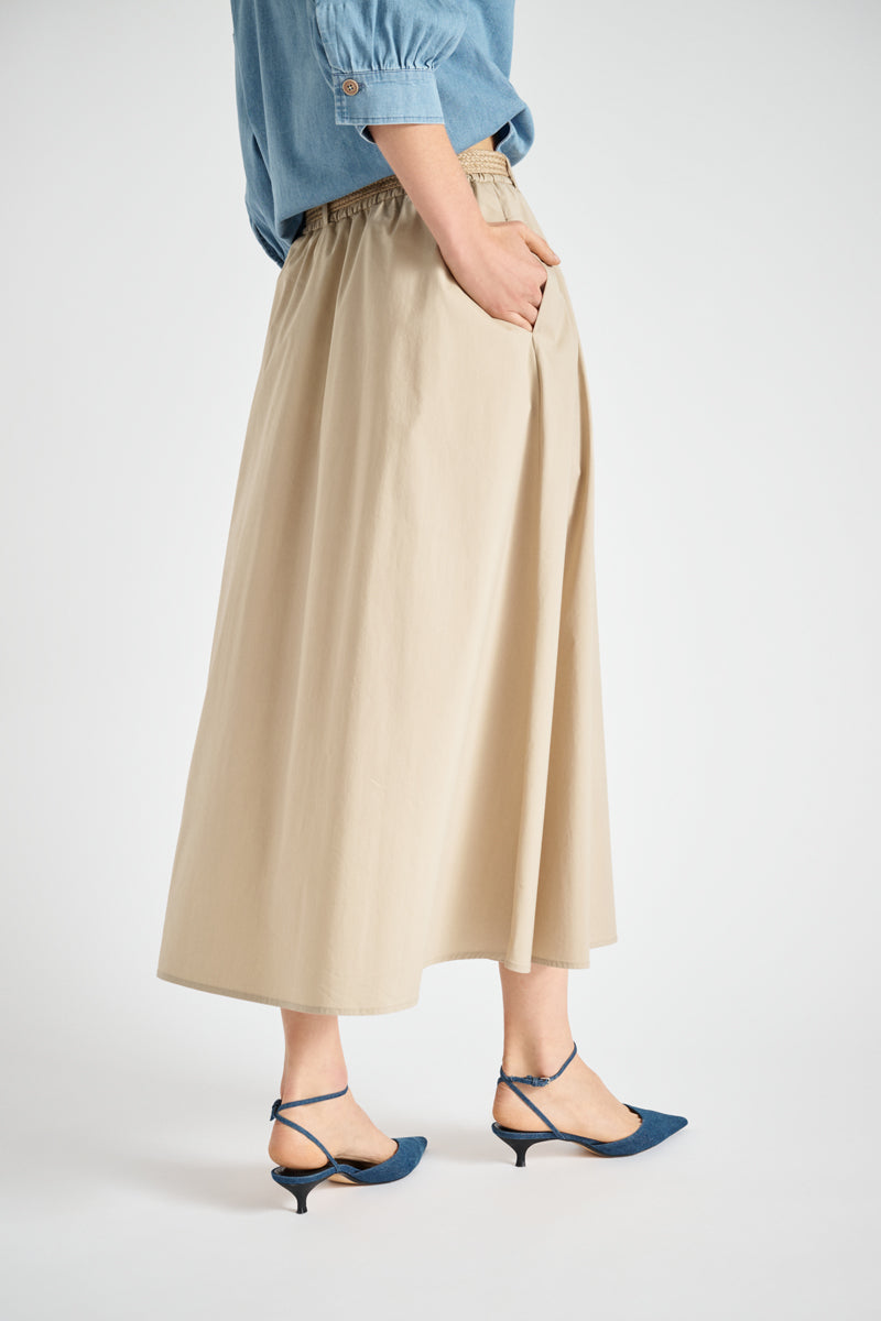 Beige midi a-lijn rok
