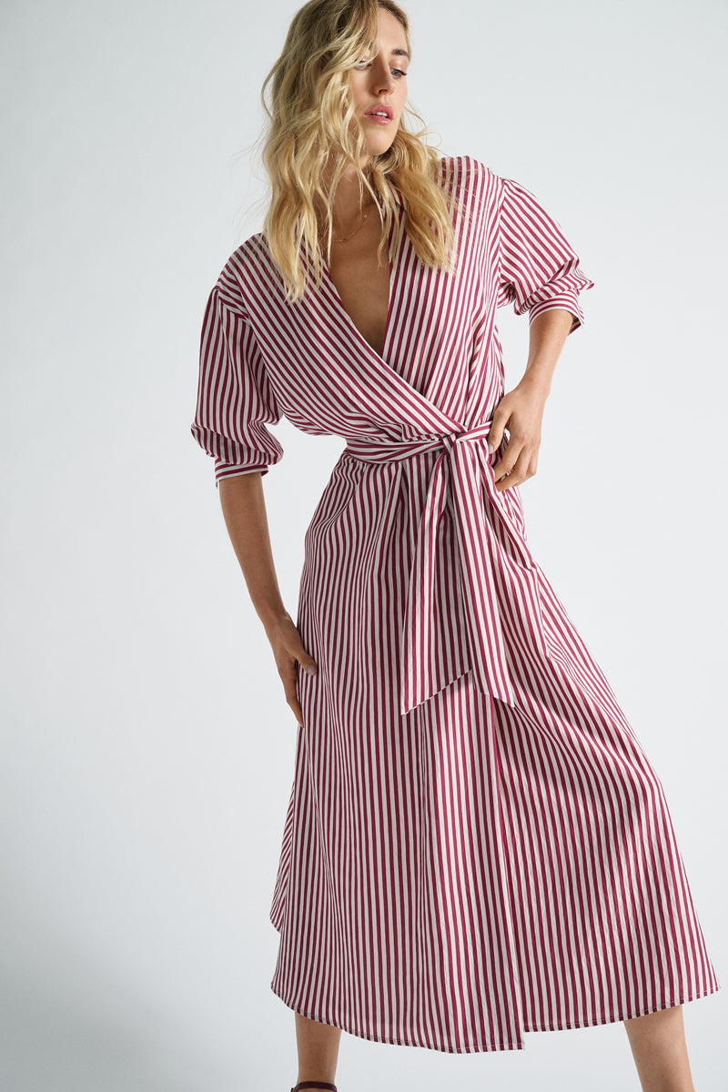 Robe portefeuille rayée longue