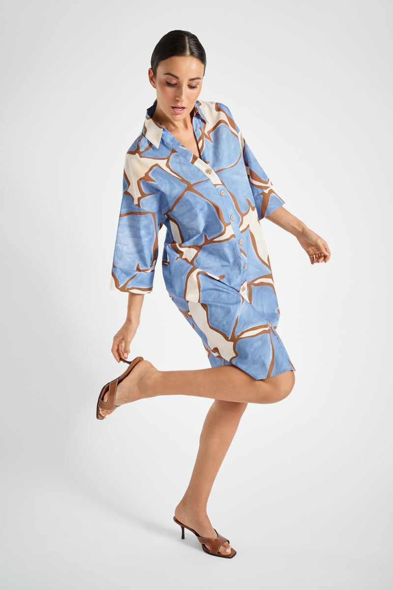 Flowered dress blue-white-brown