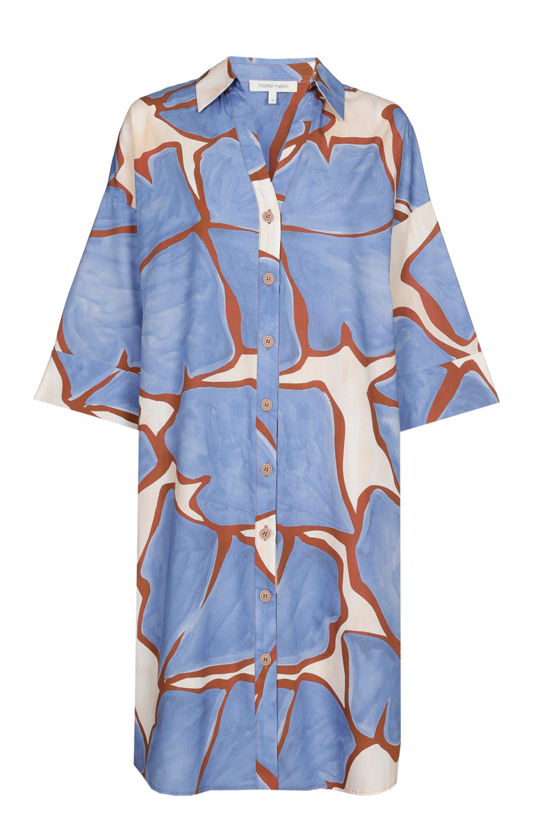 Robe fleurie bleue-blanche-marron