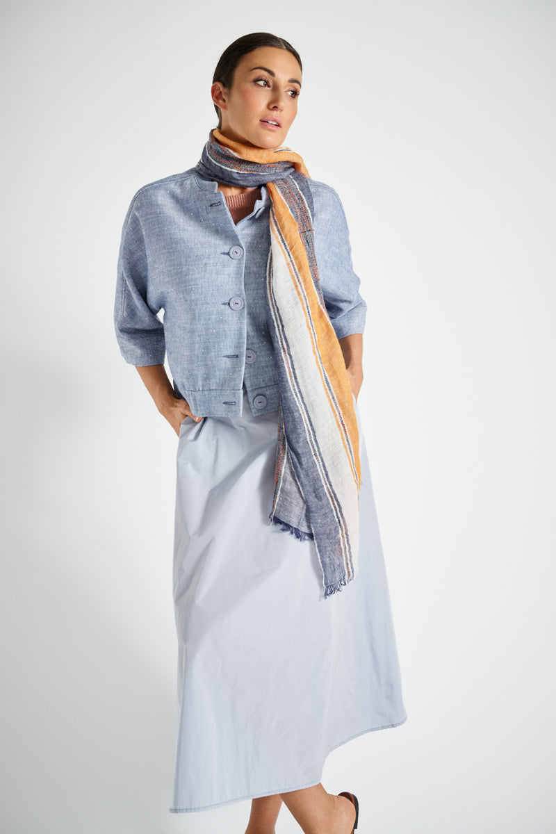 Veste-chemisier courte en denim à col rond