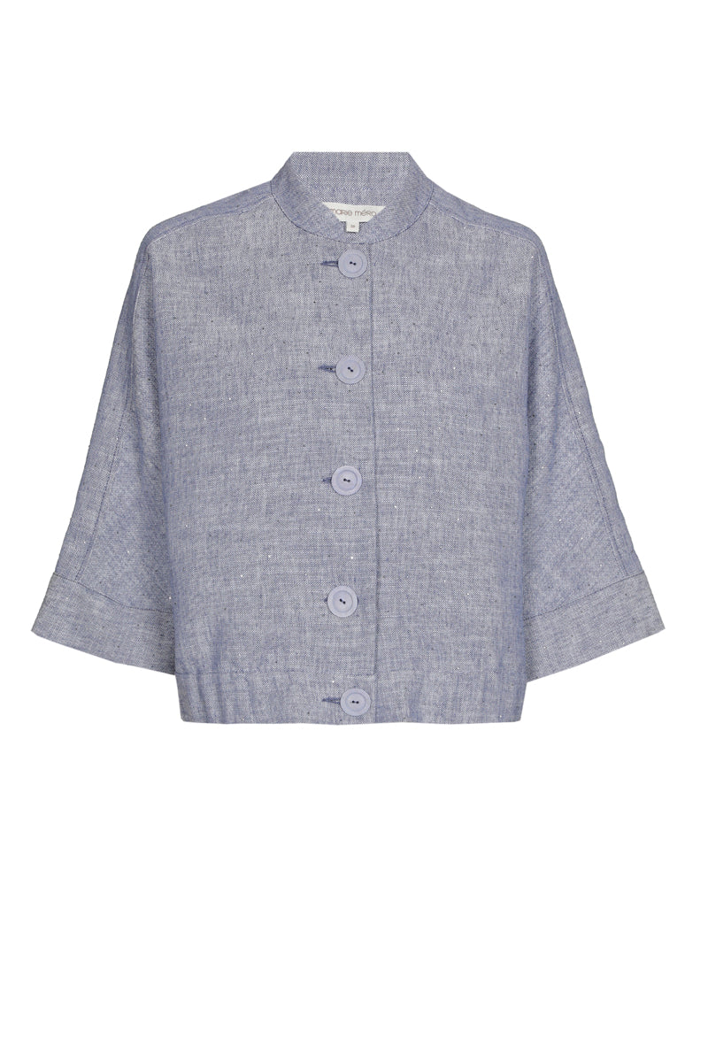 Veste-chemisier courte en denim à col rond