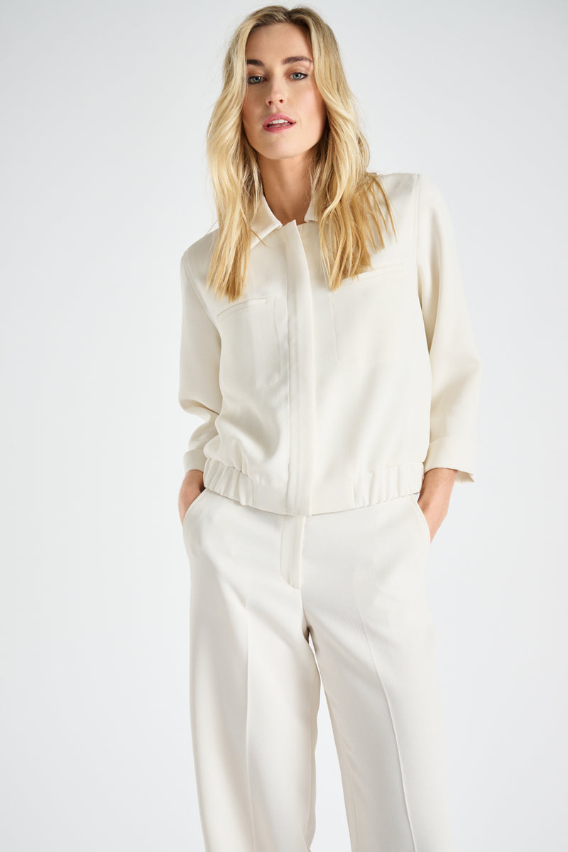 Veste bomber crème courte avec col et tirette