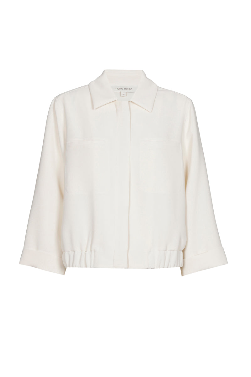 Veste bomber crème courte avec col et tirette