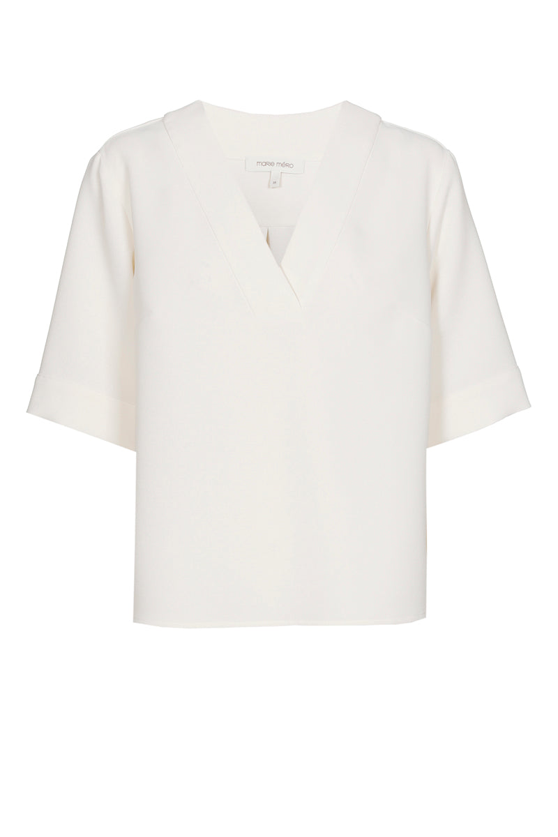 Chemise-tunique crème avec col v