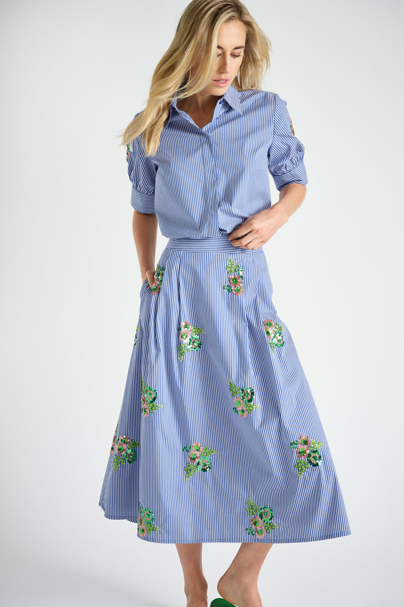 Jupe rayée bleue à paillettes