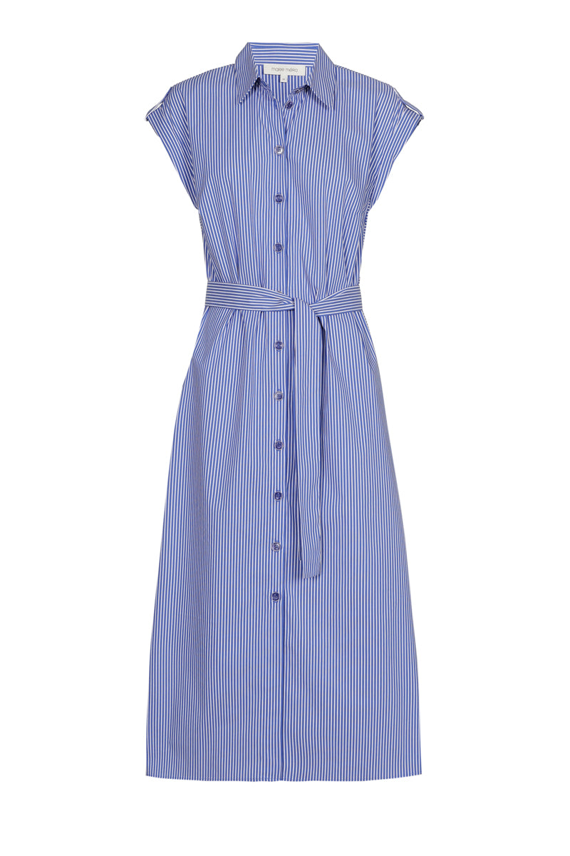 Blauw mouwloos gestreept hemdskleed