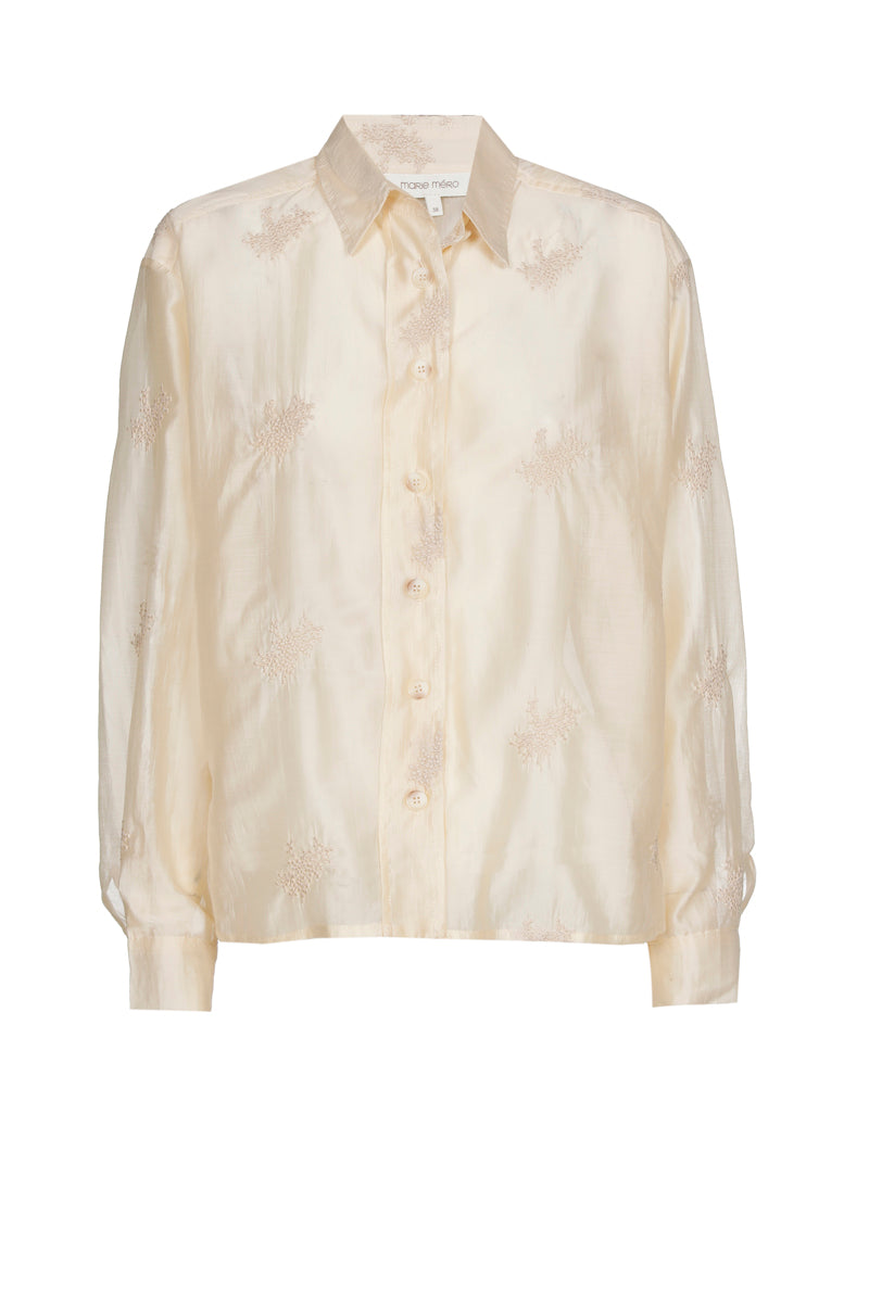 Beige embroidered transparent shirt 