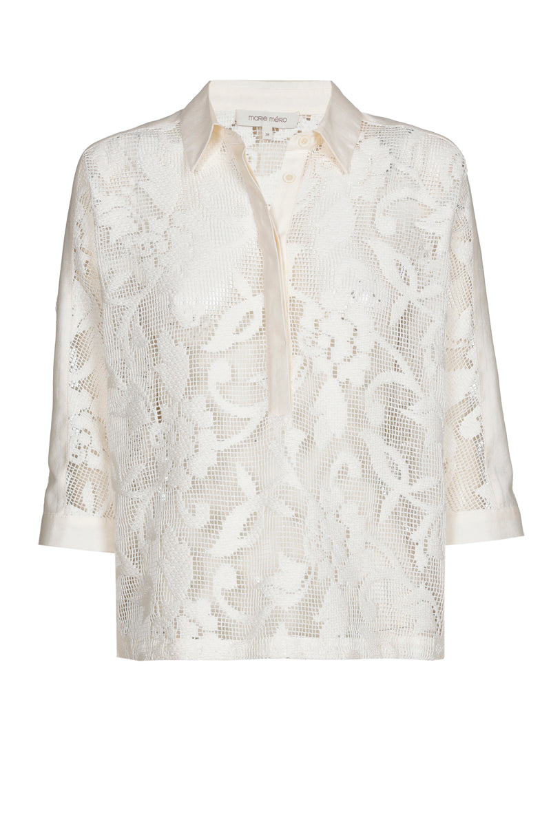 White polo shirt with transparent flowers