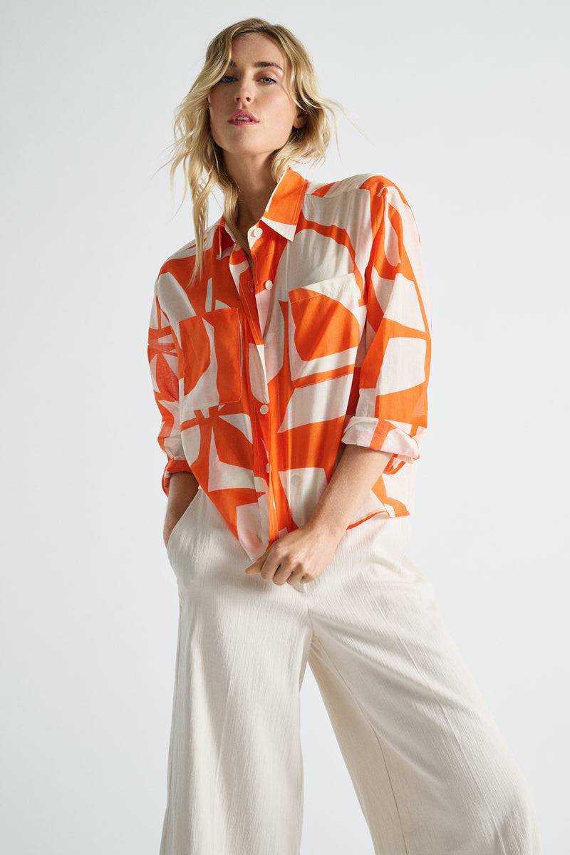 Chemise graphique orange en coton