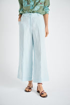 Pantalon 7/8 en lin turquoise