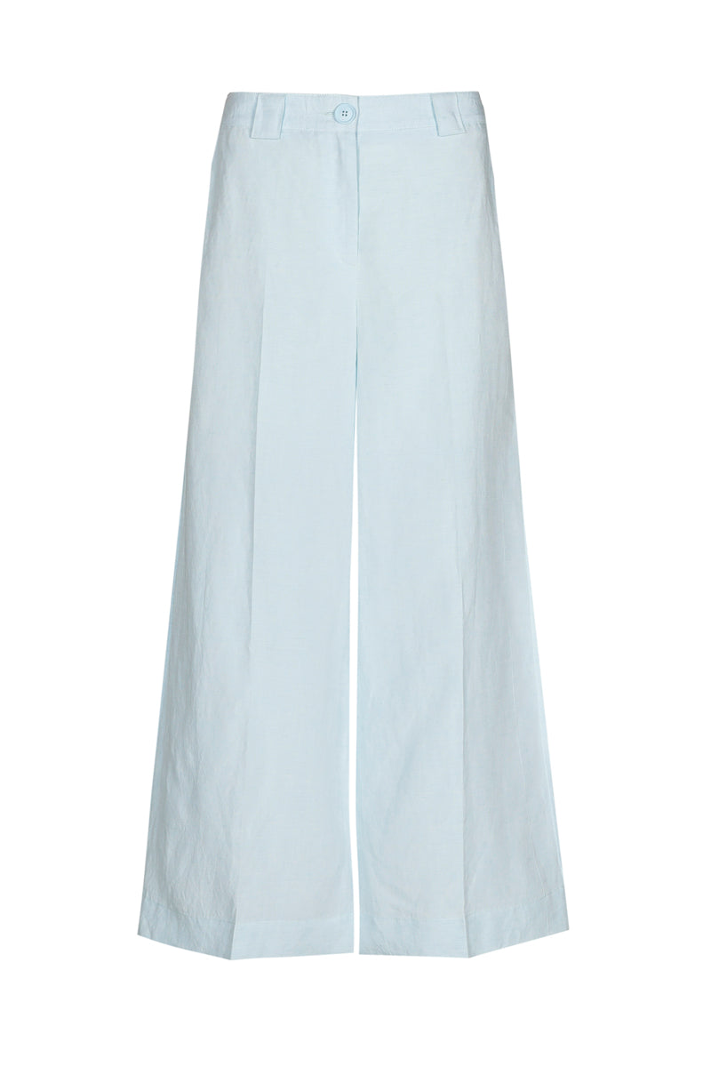 Pantalon 7/8 en lin turquoise