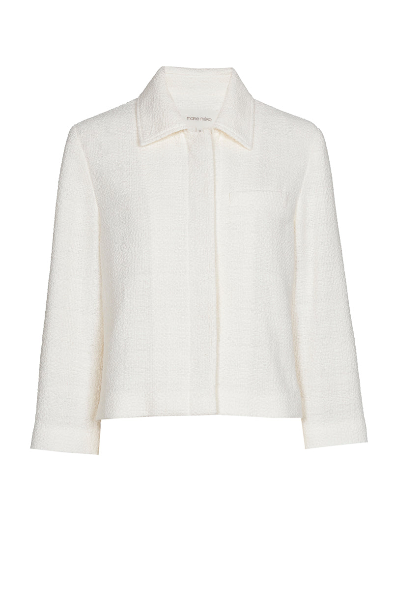 Veste jacquard crème avec col