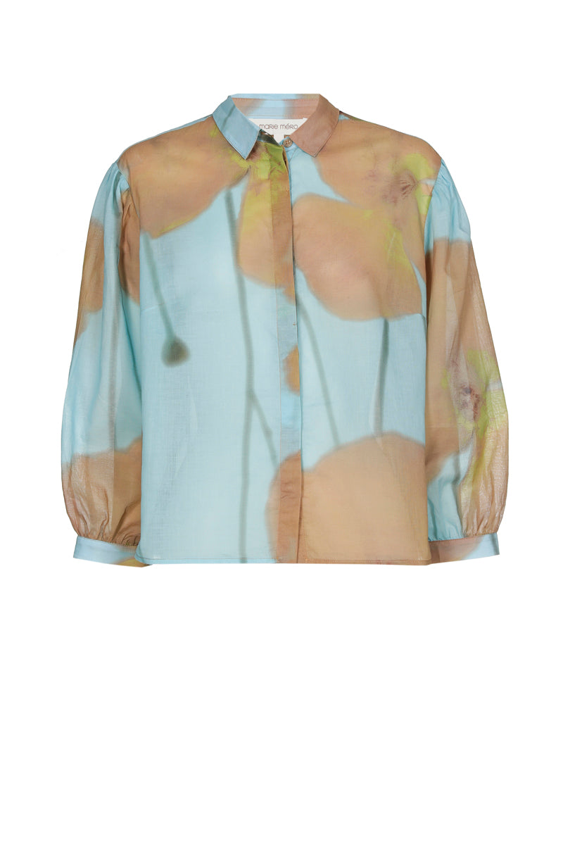 Turquoise shirt with camel flower print