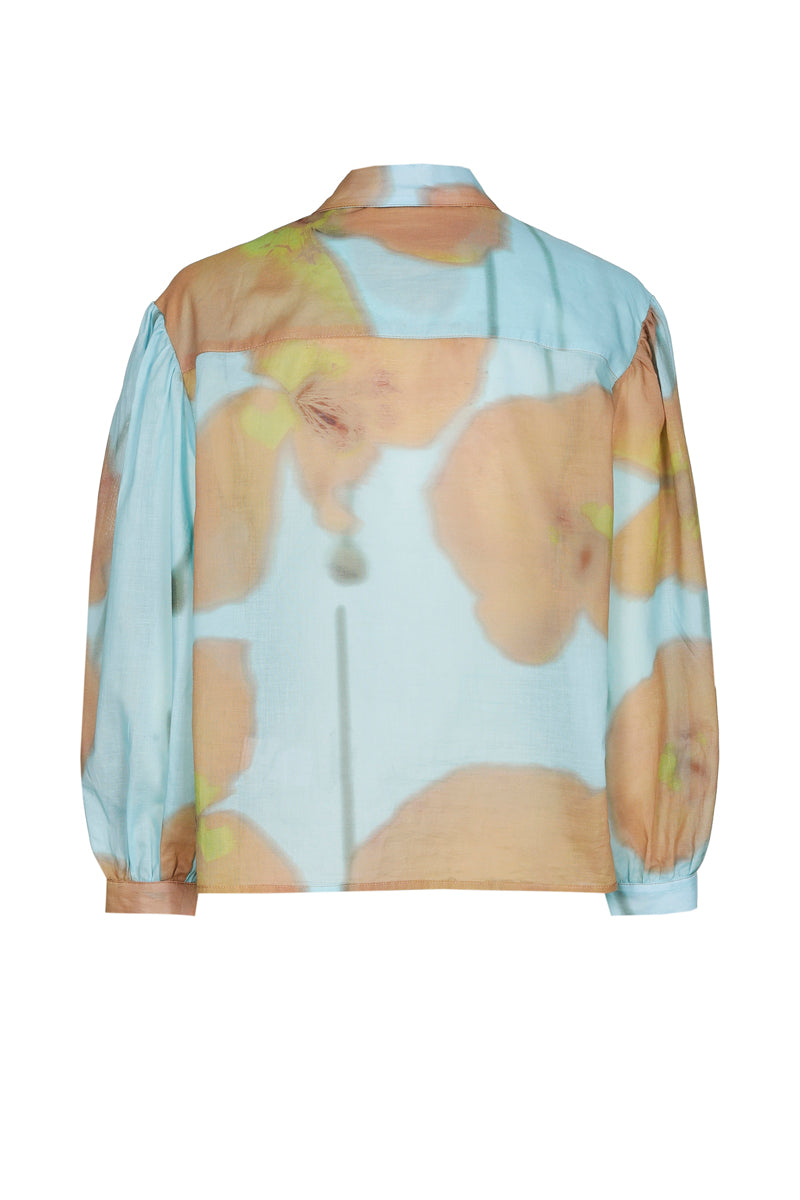 Turquoise shirt with camel flower print