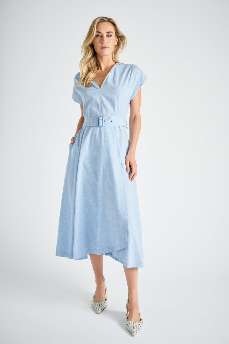 Blue cotton belted dress 