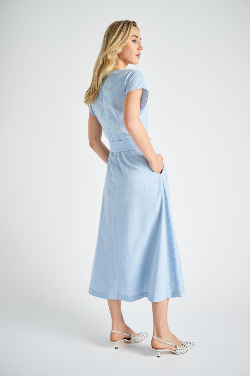 Blauw katoenen kleed met riem