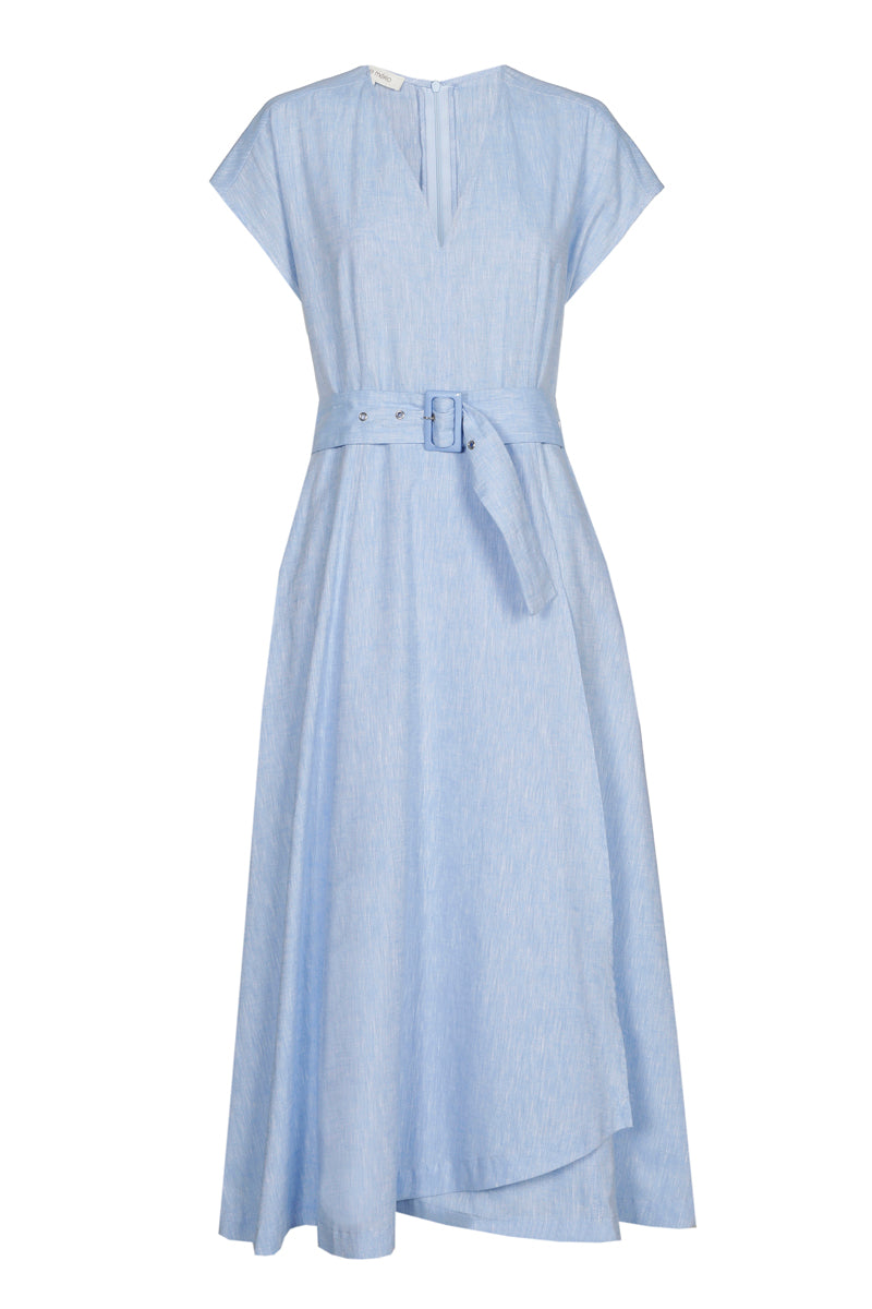 Blauw katoenen kleed met riem